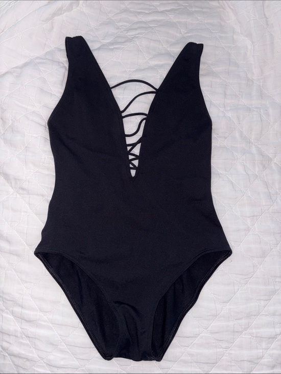 Eres Other - Deep V Lace-Up Black One-Piece Swimsuit